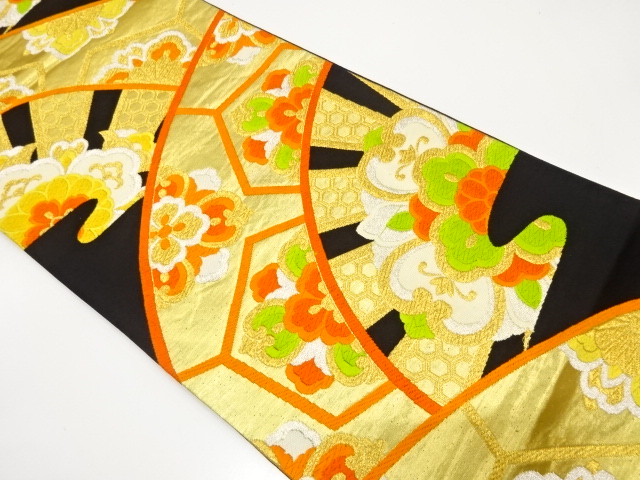 JAPANESE KIMONO / ANTIQUE FUKURO OBI / SILK / WOVEN WHEEL PATTERN